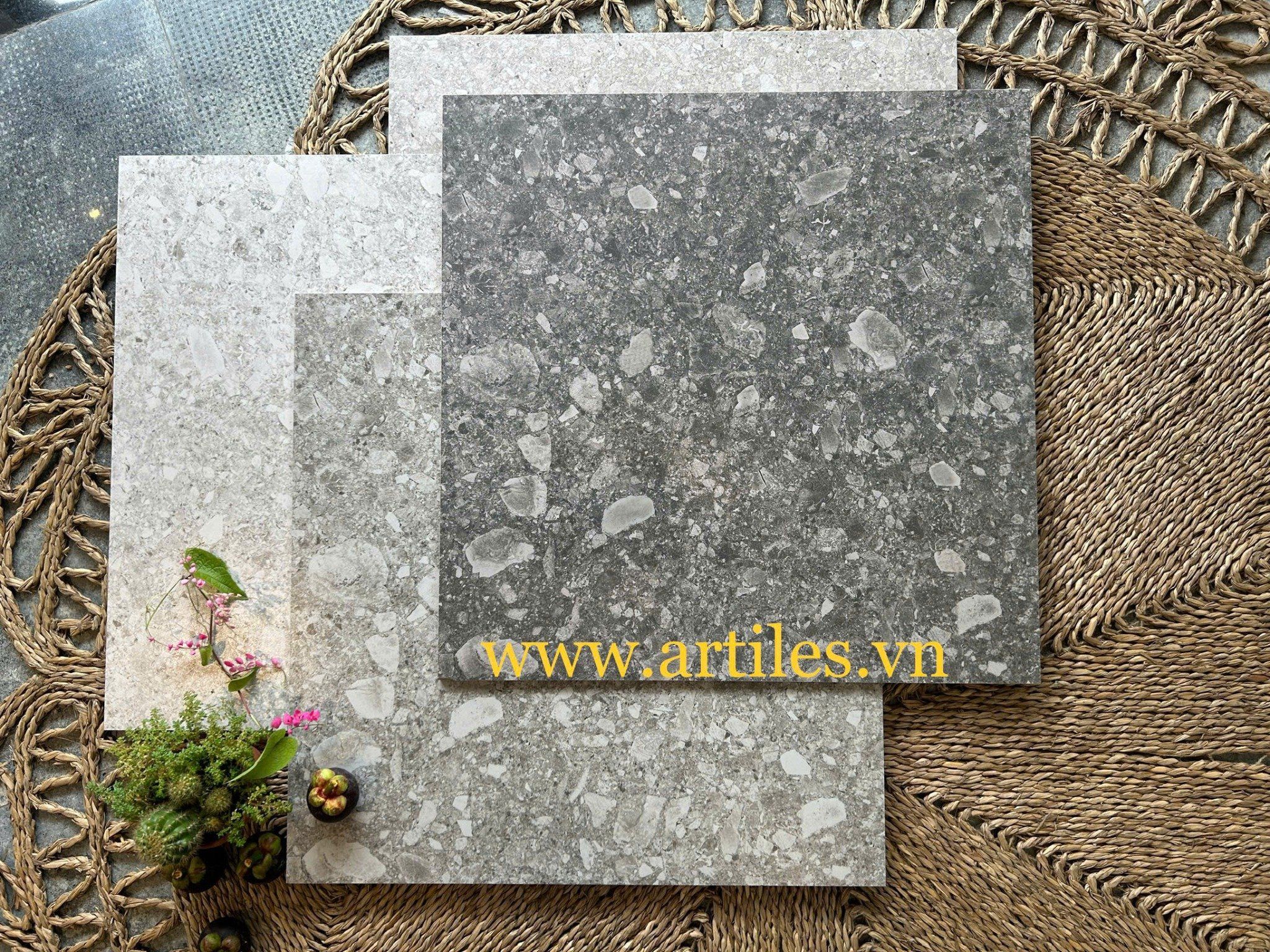 Gạch đá mài terrazzo chống trơn màu xám đen