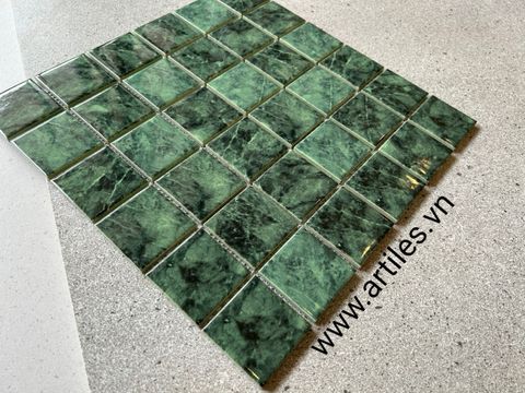  Gạch mosaic men gốm vân đá rêu 