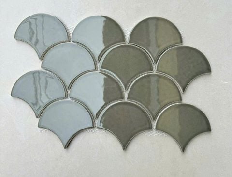  Gạch Mosaic Vảy Cá Xám Bóng ArtM88 