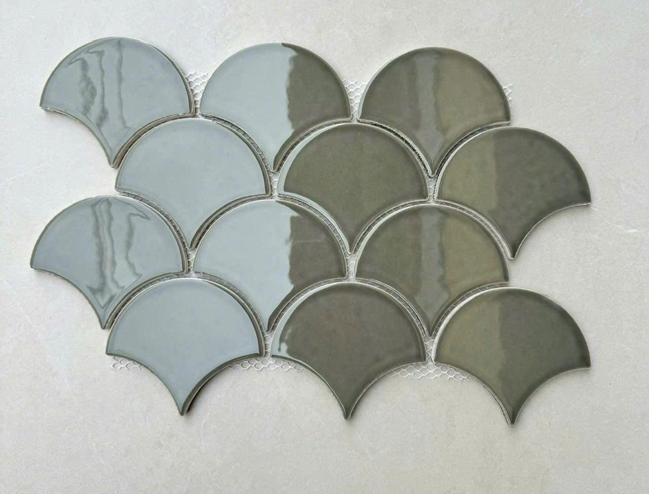 Gạch Mosaic Vảy Cá Xám Bóng ArtM88