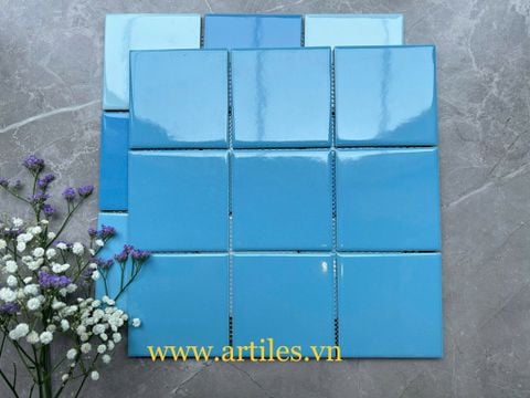  Gạch Mosaic 10x10 Men Bóng Màu Xanh Biển Art704 