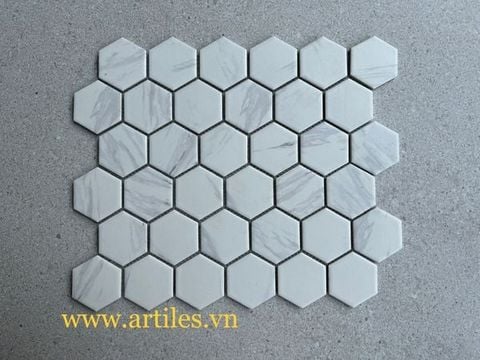  Gạch mosaic lục giác màu trắng vân mây 