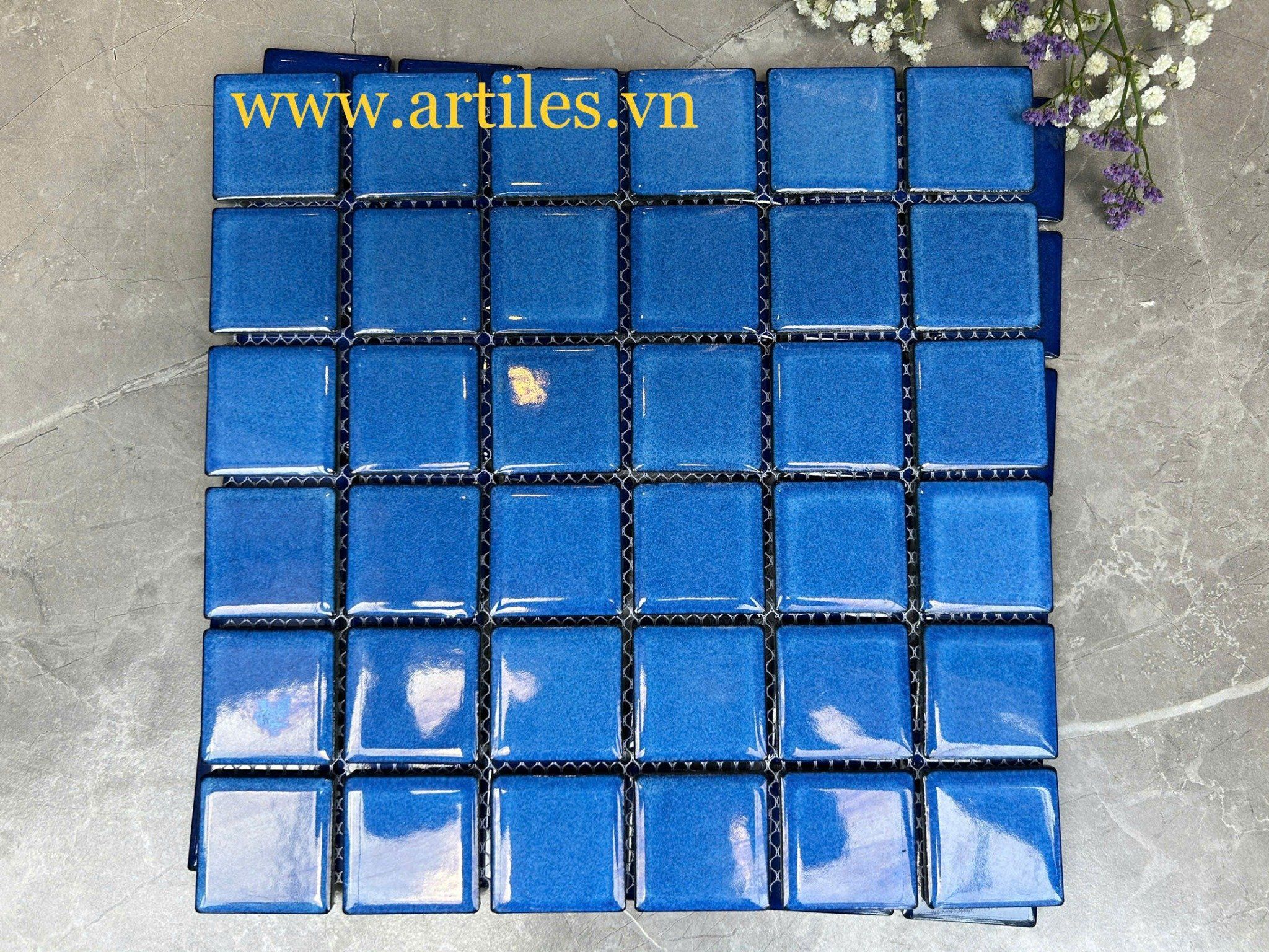 Gạch mosaic màu xanh dương  bóng ArtM975