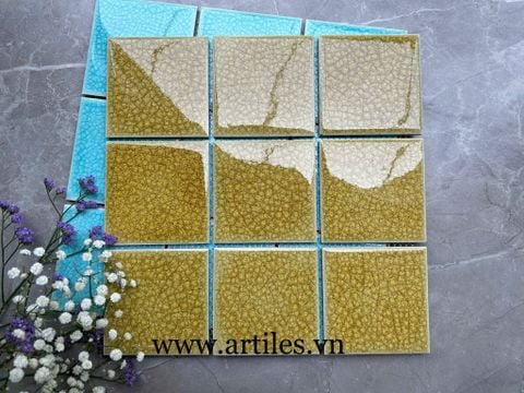  Gạch Mosaic Gốm Men Rạn 2 Lớp Màu Vàng ArtM1037 
