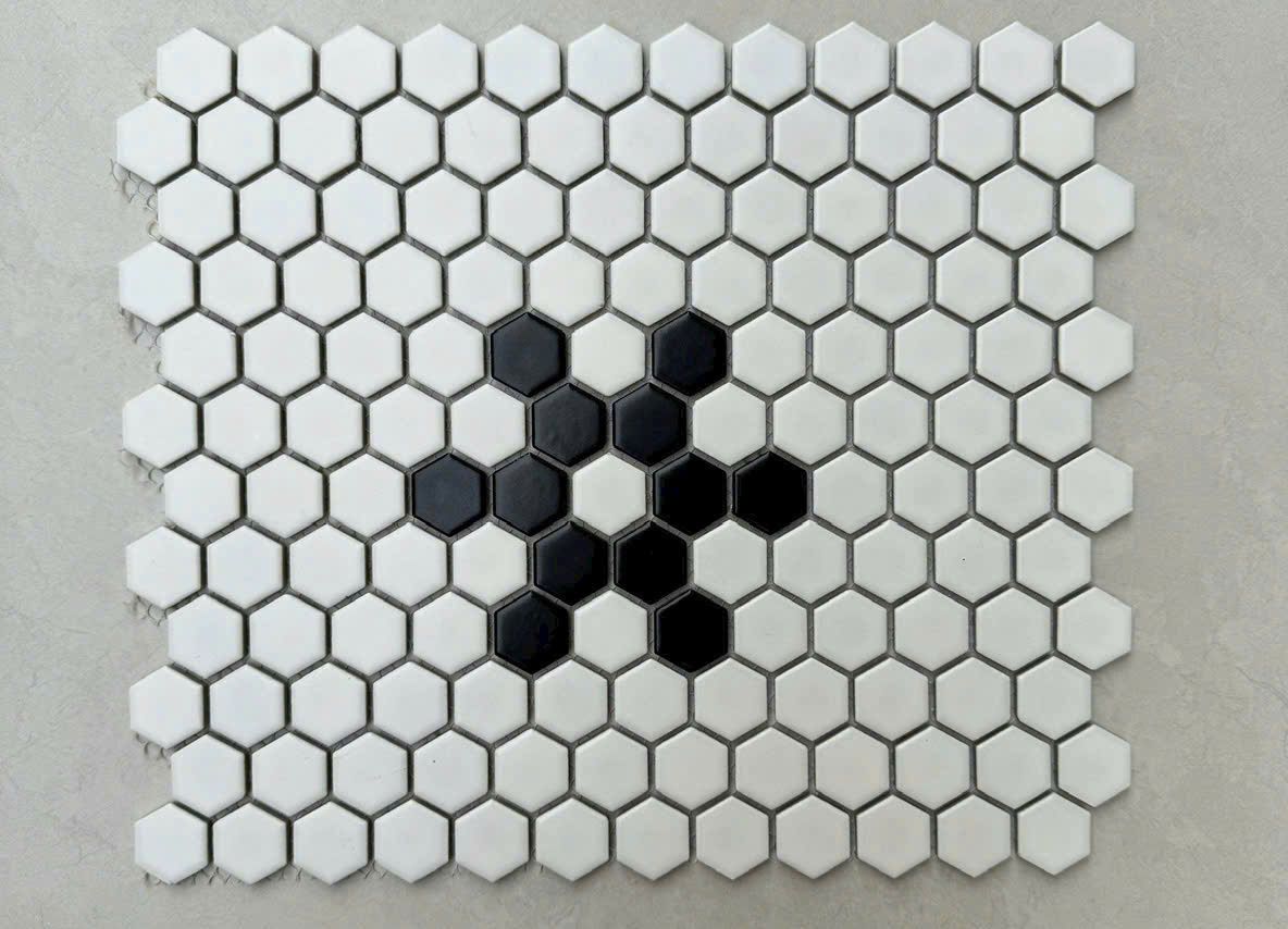 Gạch mosaic lục giác trắng mix hoa đen