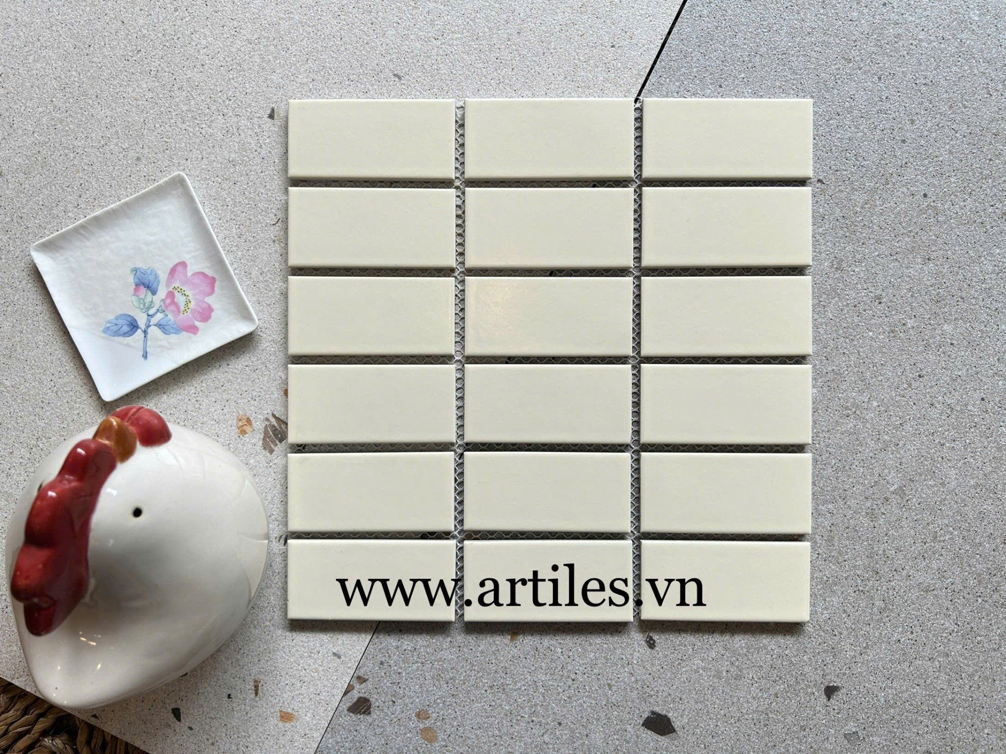 Mosaic hình chữ nhật màu kem beige mờ 4545