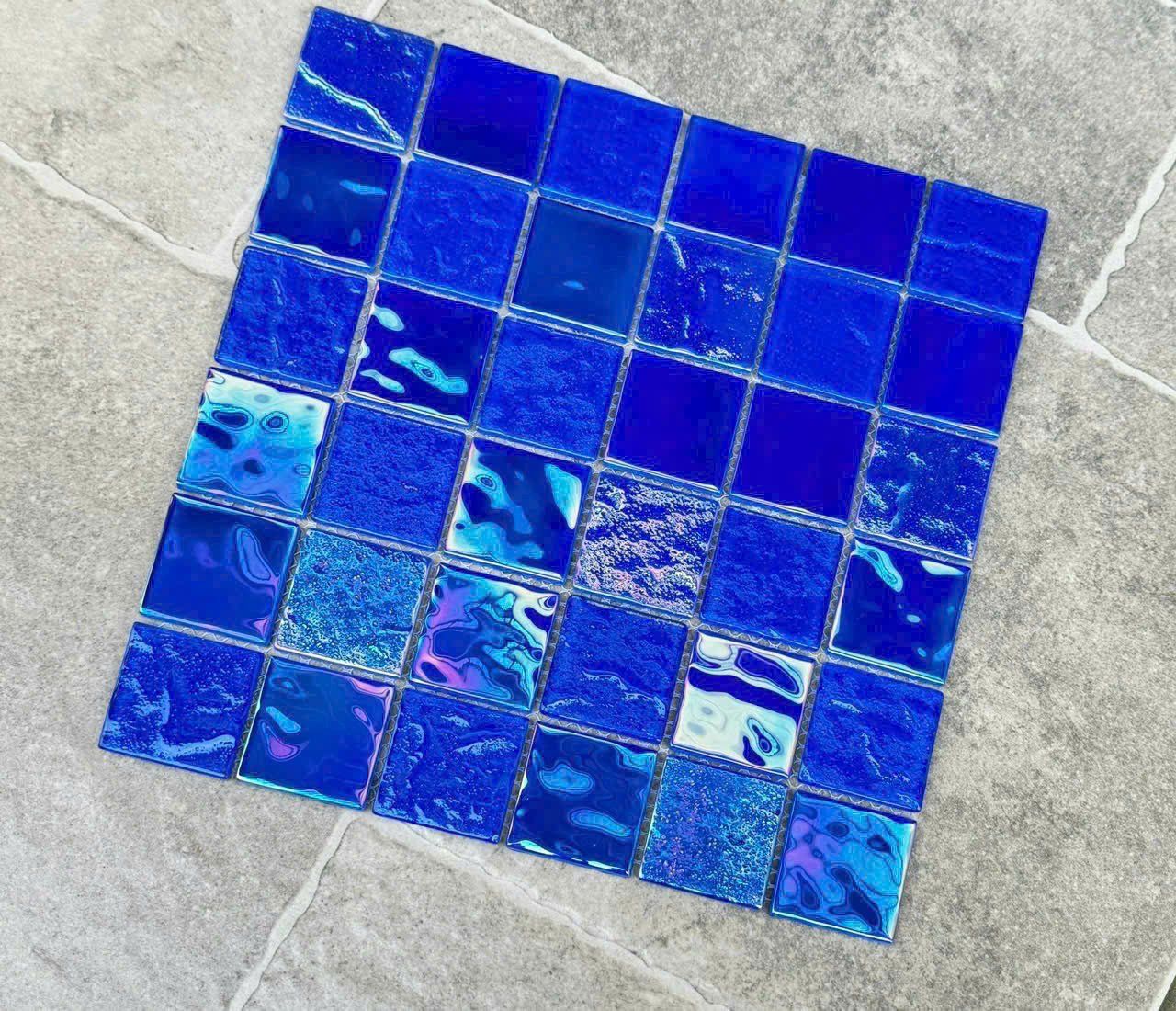Gạch mosaic thủy tinh lấp lánh màu xanh dương ArtM7003