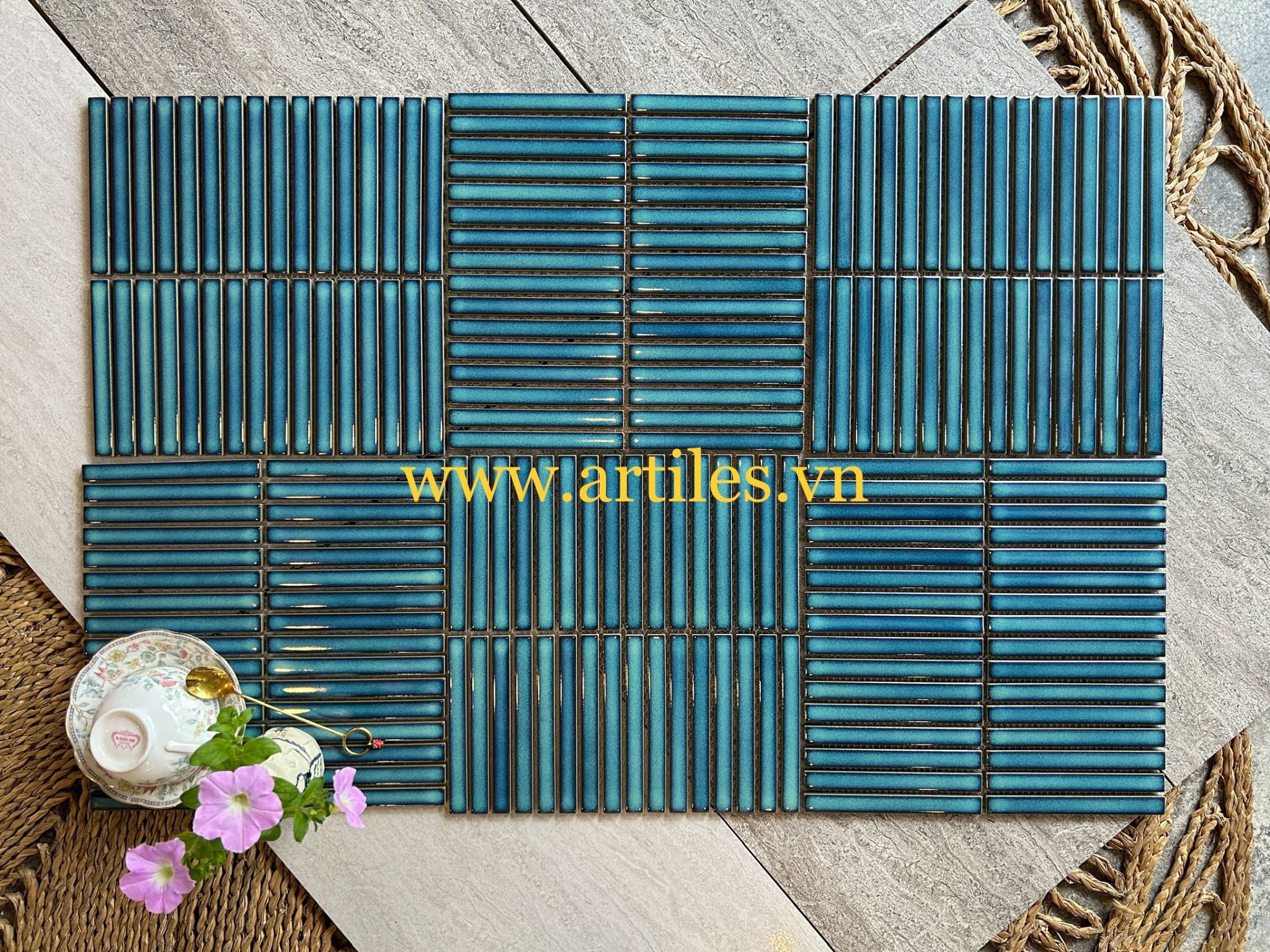 Gạch Mosaic Que Đũa Xanh Dương Đậm ArtM126