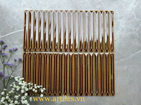  Gạch mosaic que đũa mũi tên màu vàng đồng 