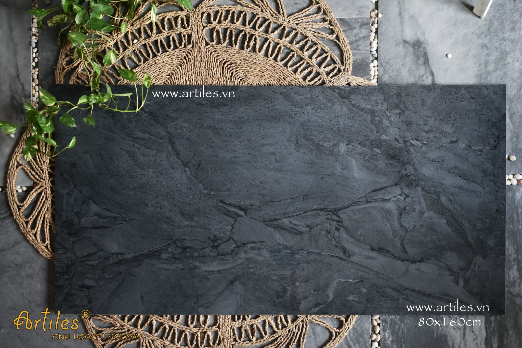 Gạch kích thước lớn 800x1600mm vân xám đen P03