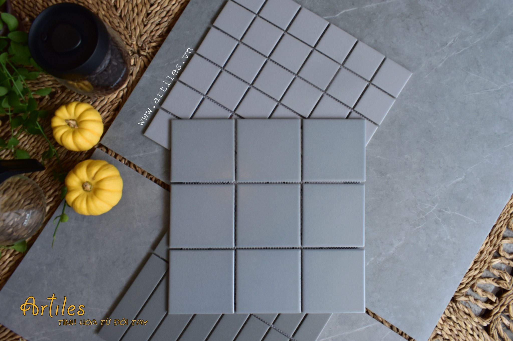 Gạch Mosaic 10x10 Men Mờ Màu Xám