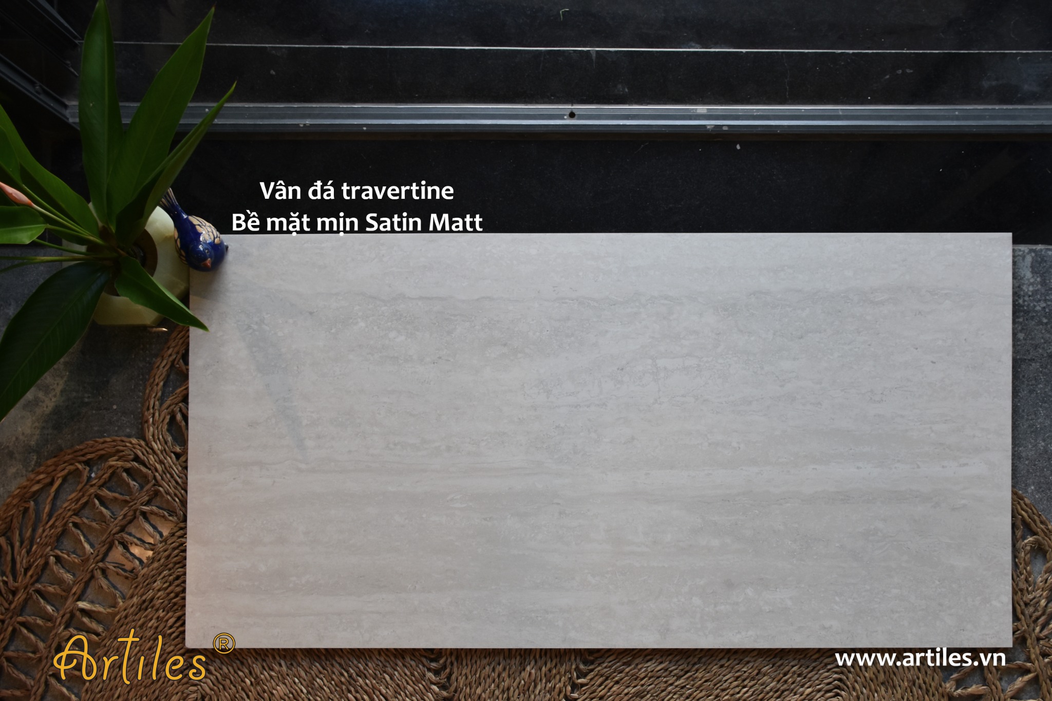 Gạch vân đá travertine 60x120cm màu kem