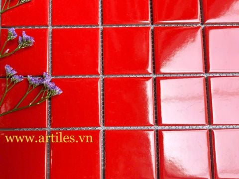  Gạch mosaic màu đỏ bóng 48x48mm Art16 