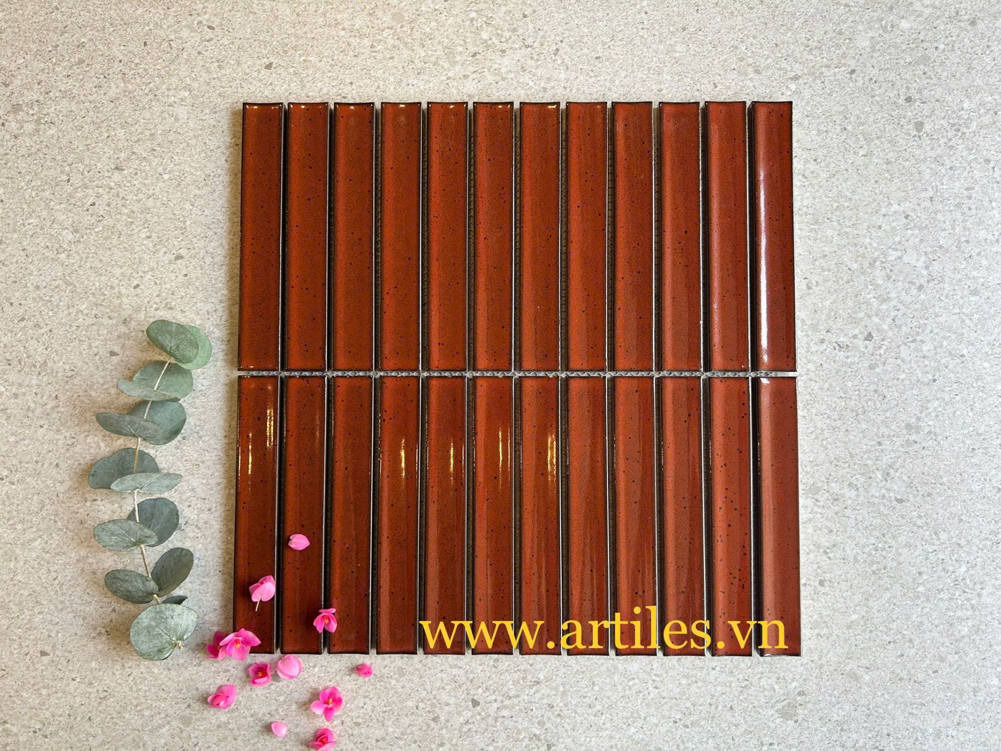 Gạch mosaic que đũa màu đỏ đậm ArtM016