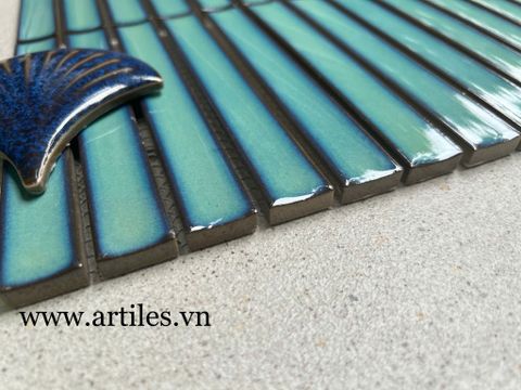 Gạch Mosaic Que Đũa Màu Xanh Ngọc 