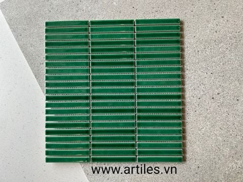  Gạch mosaic que 3 dãy màu xanh lá 