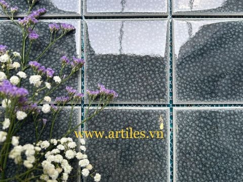  Gạch Mosaic Gốm Men Rạn 2 Lớp Màu Xám ArtM1056 