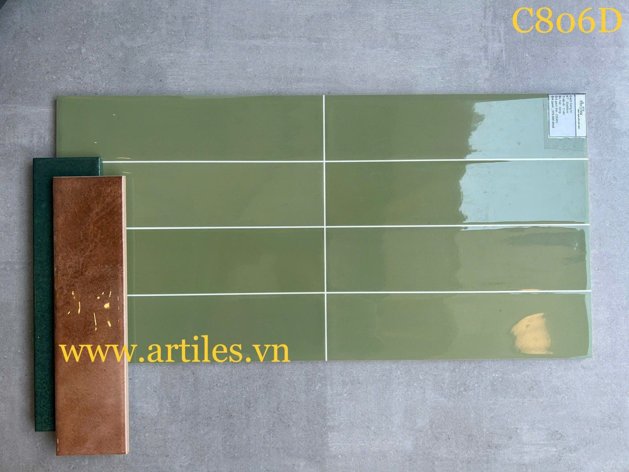 Gạch ốp tường màu xanh bóng lượn ArtC806D