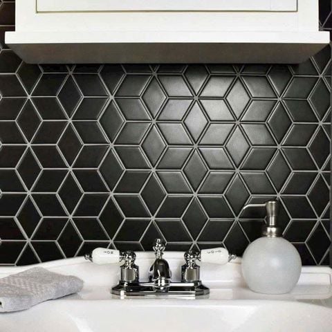  Gạch Mosaic Kim Cương Lập Phương Đen Mờ ArtM4804 