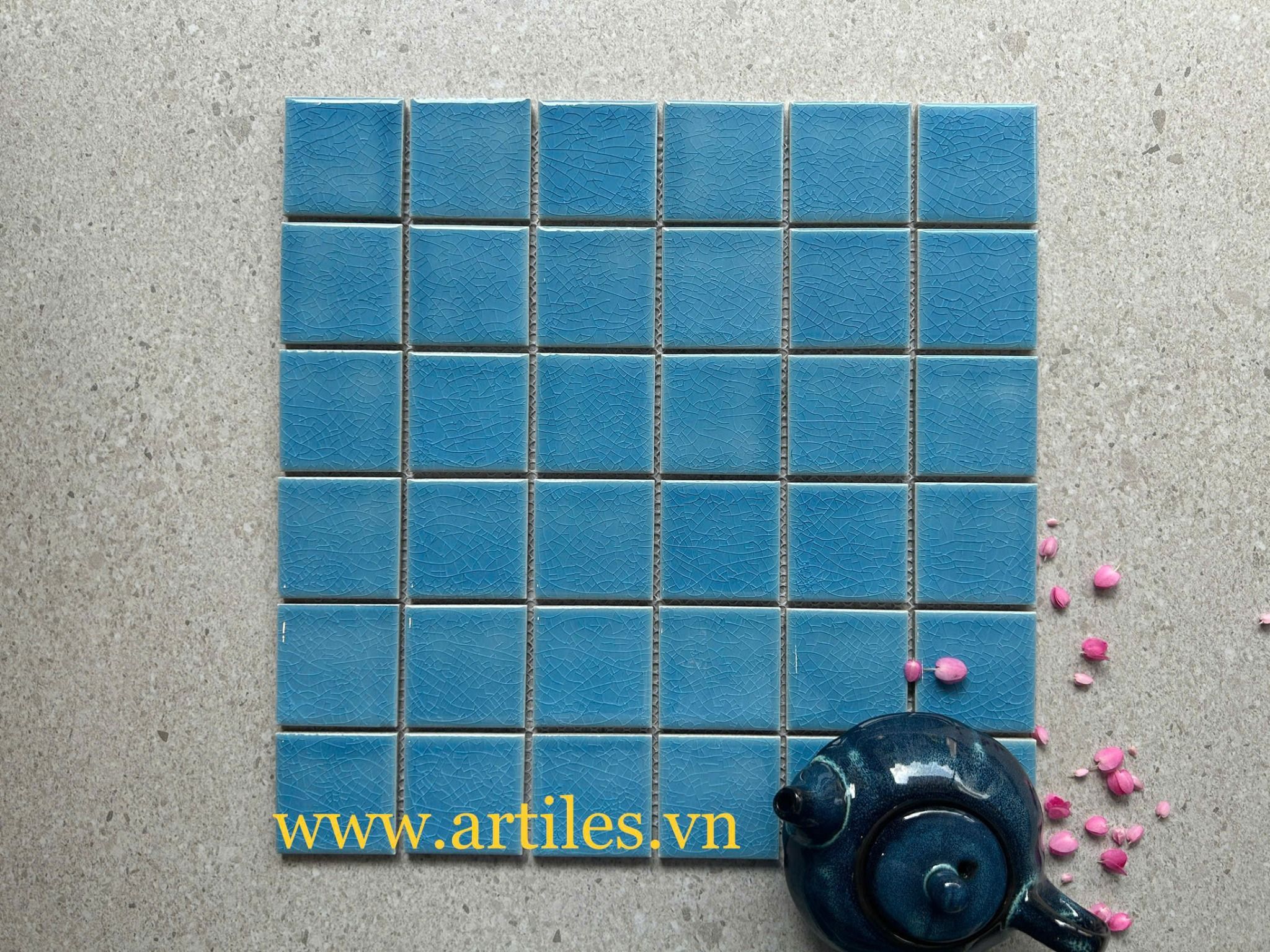 Gạch mosaic men rạn màu xanh dương ArtG960