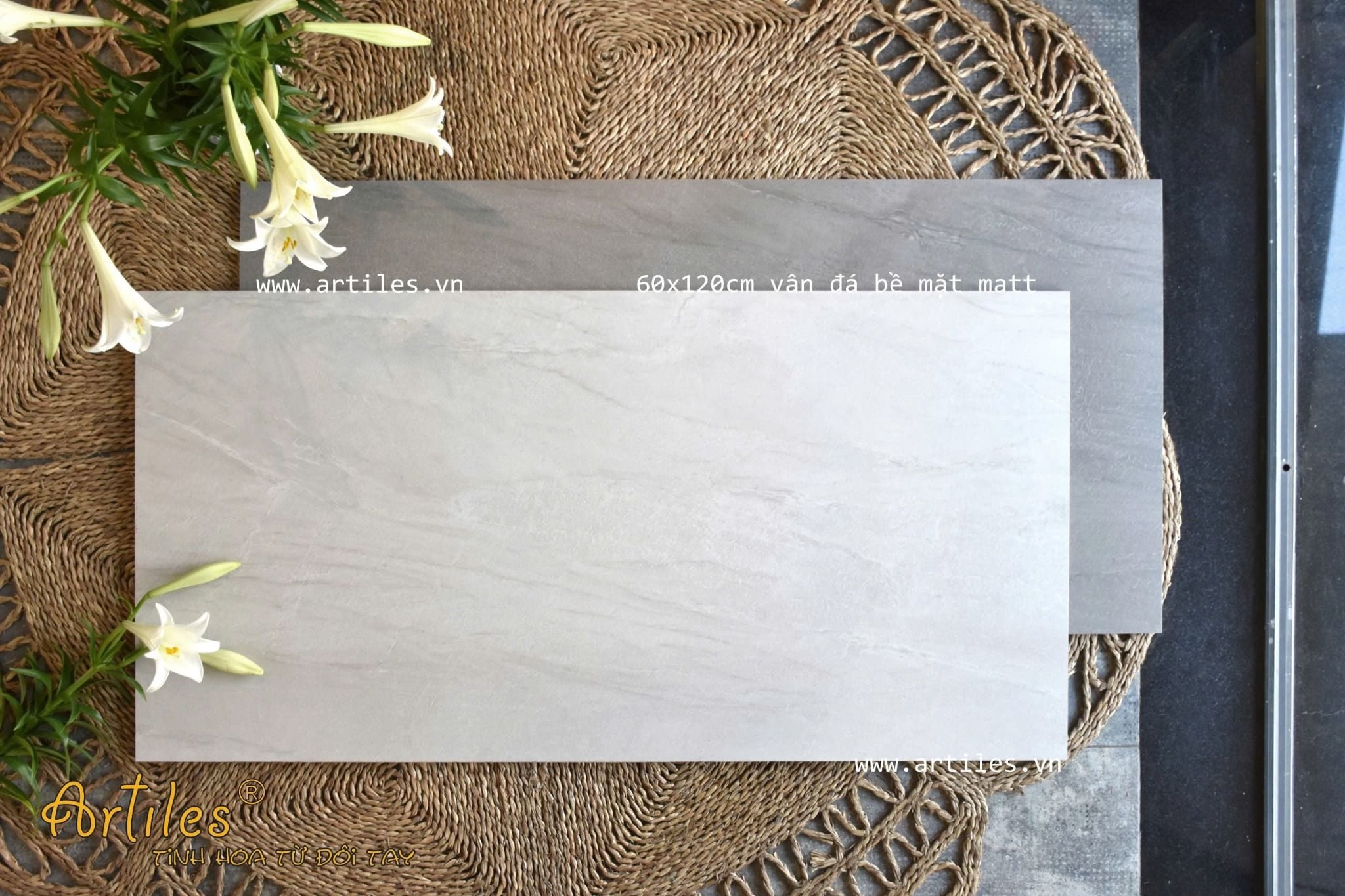 Gạch ốp lát 60x120cm mờ vân đá màu xám trắng Art101M