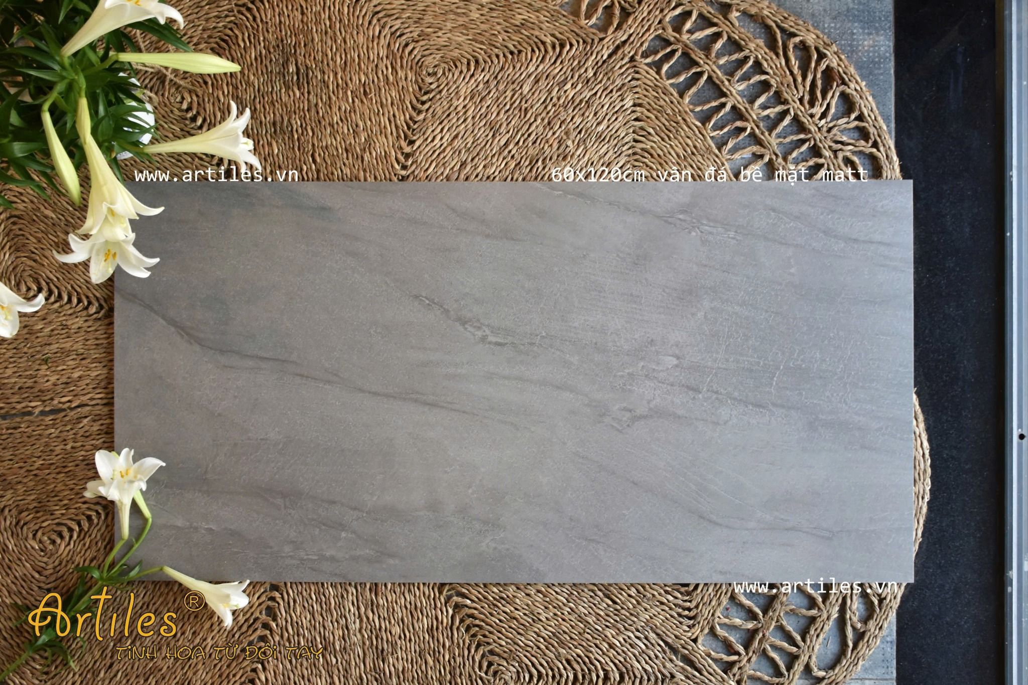 Gạch ốp lát 60x120cm mờ vân đá màu xám Art202M