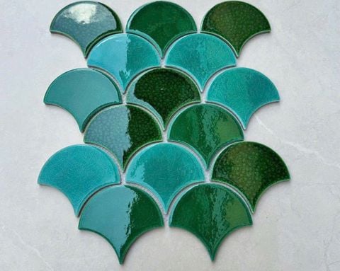  Gạch mosaic vảy cá men rạn mix màu xanh ArtM217 