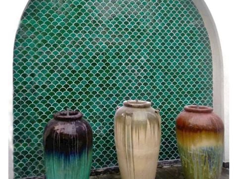  Gạch mosaic vảy cá men rạn mix màu xanh ArtM217 