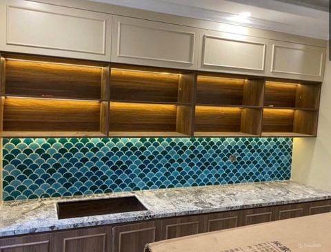  Gạch mosaic vảy cá men rạn mix màu xanh ArtM29 