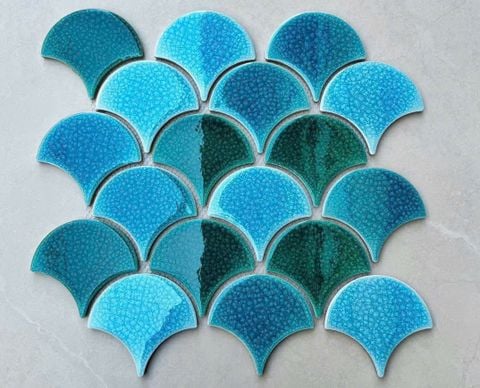  Gạch mosaic vảy cá men rạn mix màu xanh ArtM9002 