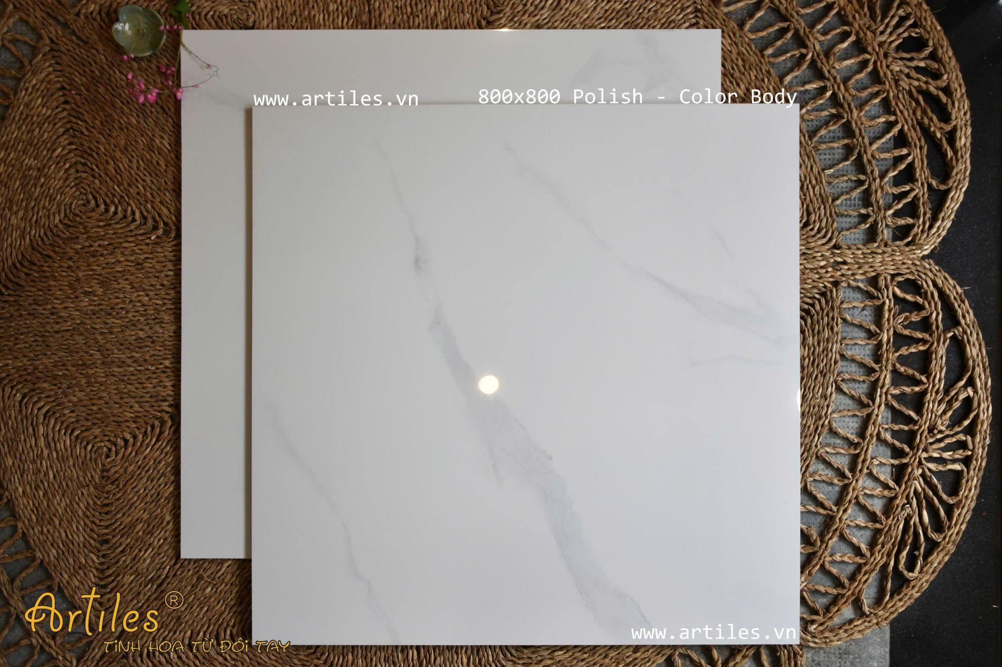 Gạch bóng kiếng 80x80 vân Marble trắng khói ArtP010