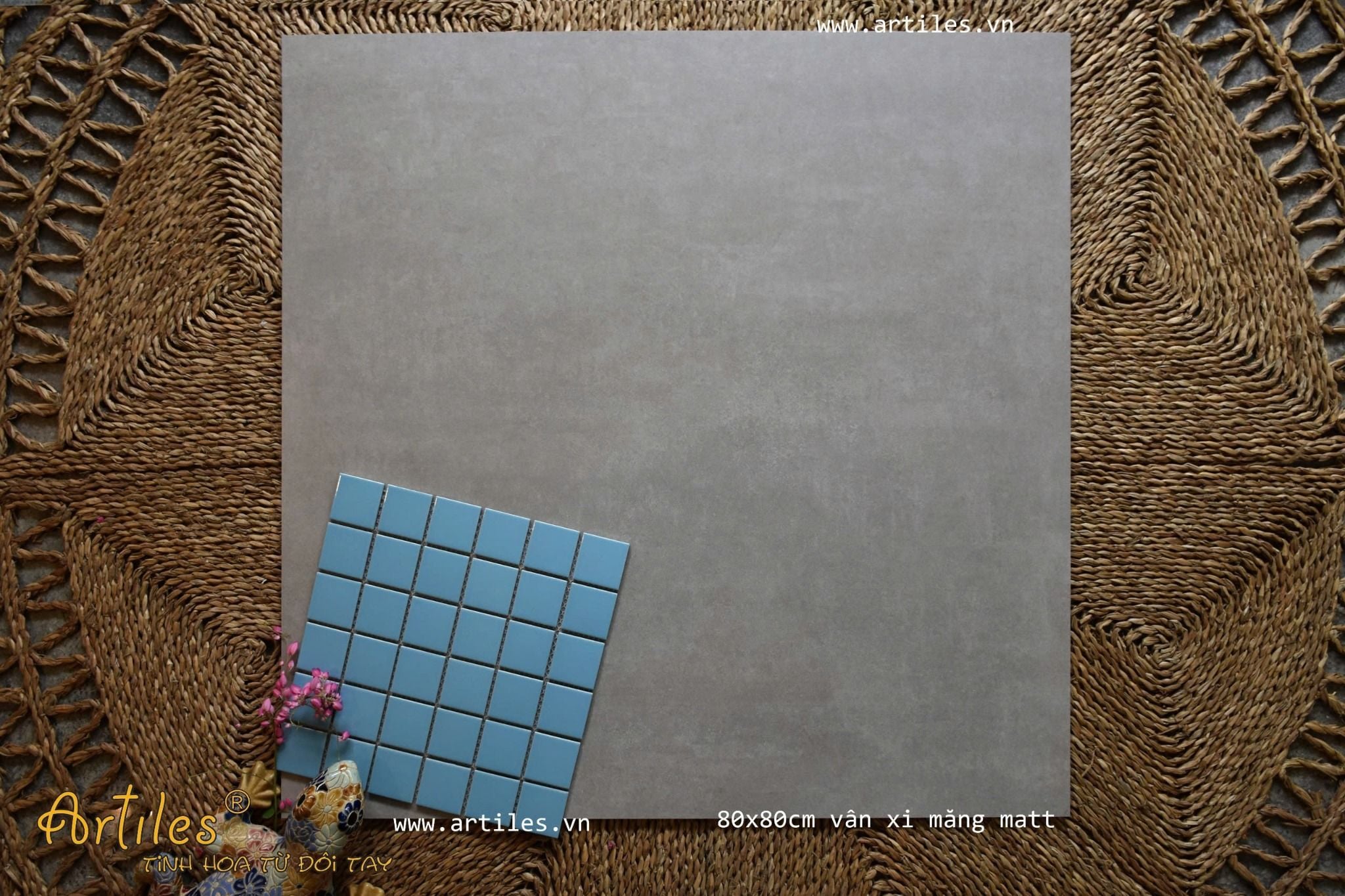 Gạch vân ximang xám nhạt mờ 80x80cm Art021