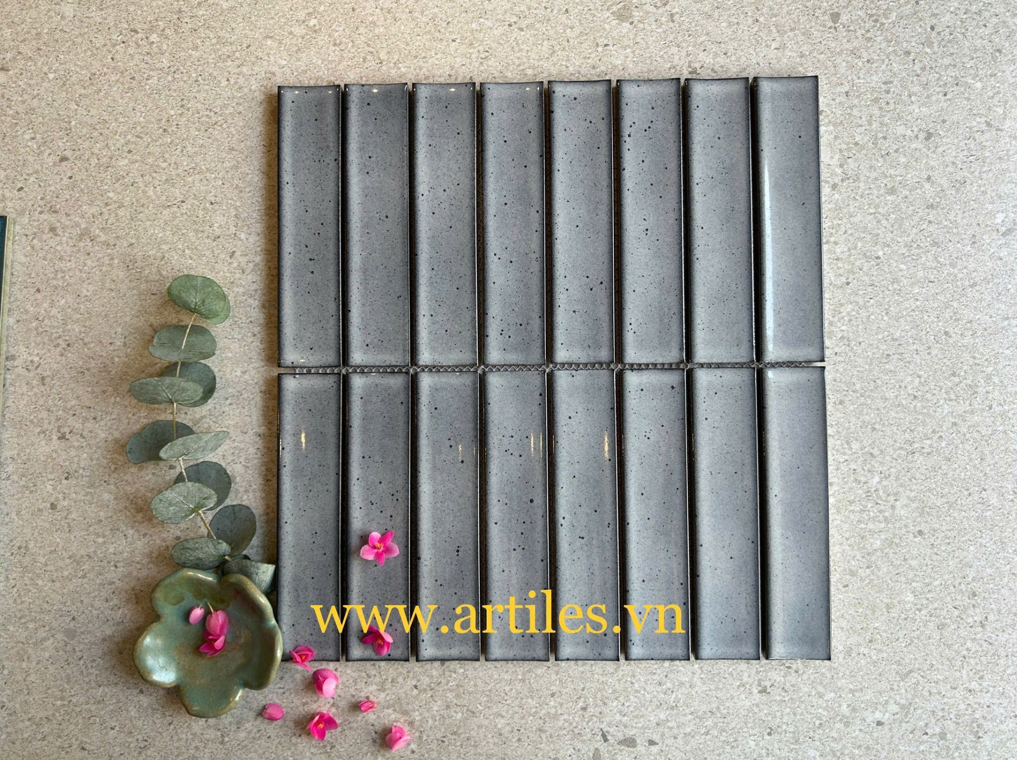Mosaic que đũa men gốm màu xám ArtM336