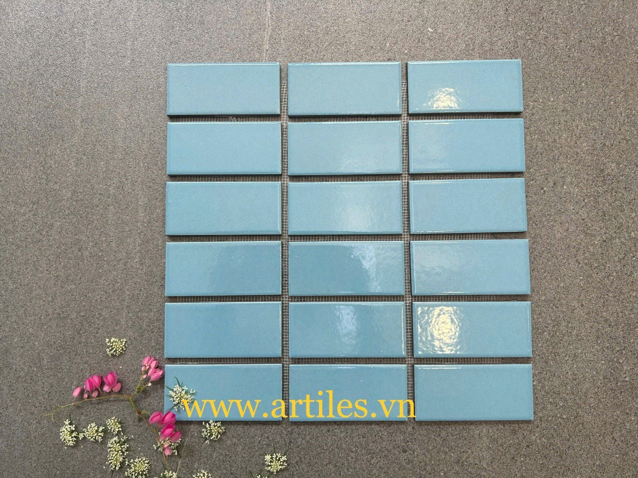 Mosaic chữ nhật màu xanh dương 45x95mm