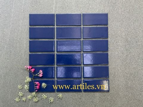  Mosaic chữ nhật màu xanh dương đậm 45x95mm 