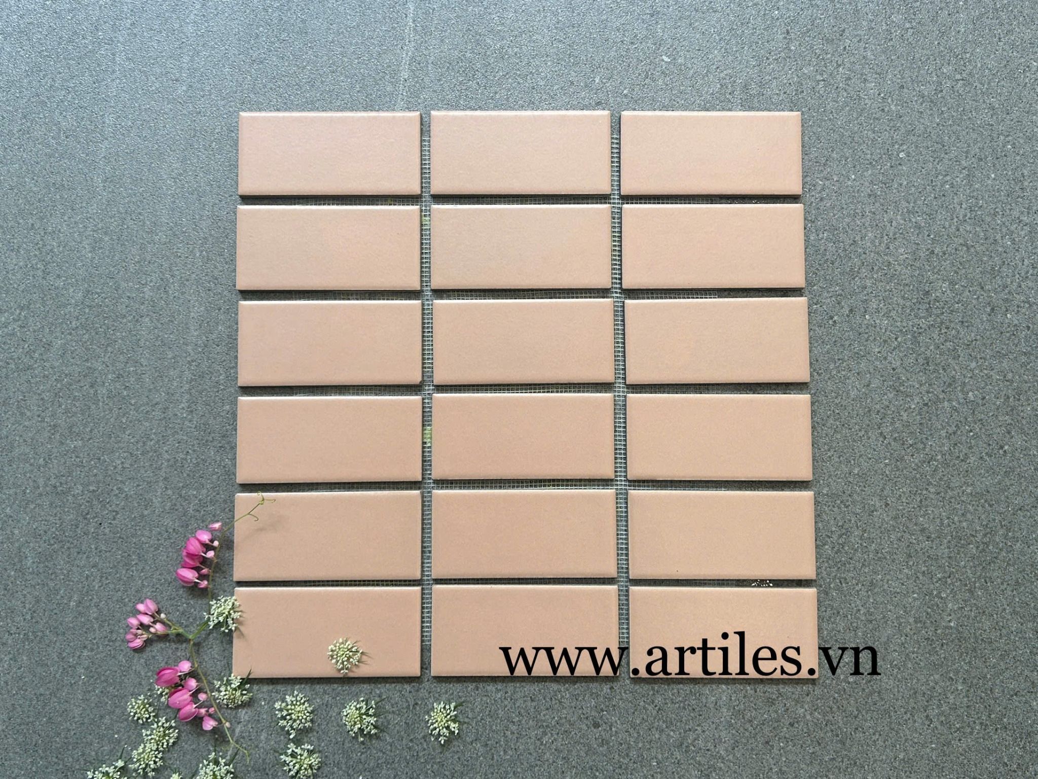Mosaic chữ nhật màu hồng 45x95mm
