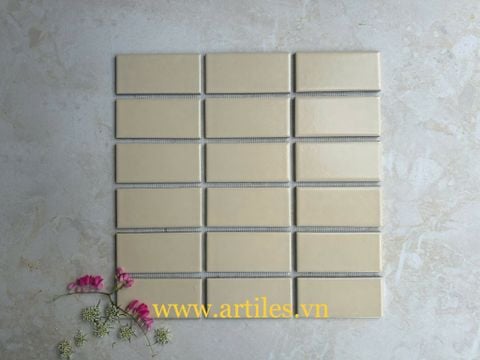  Mosaic chữ nhật màu kem be 45x95mm 