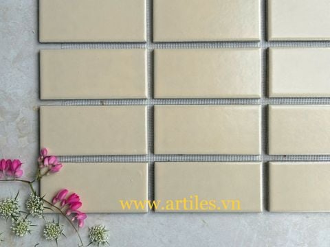  Mosaic chữ nhật màu kem be 45x95mm 