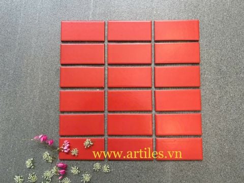  Mosaic chữ nhật màu đỏ 45x95mm 