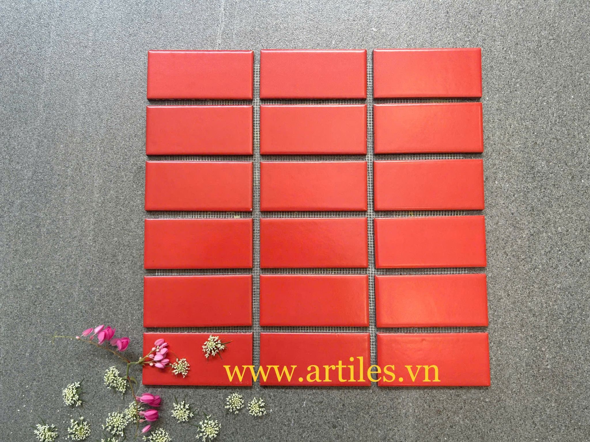 Mosaic chữ nhật màu đỏ 45x95mm