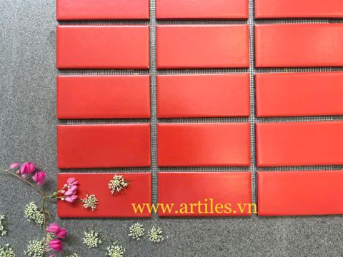  Mosaic chữ nhật màu đỏ 45x95mm 