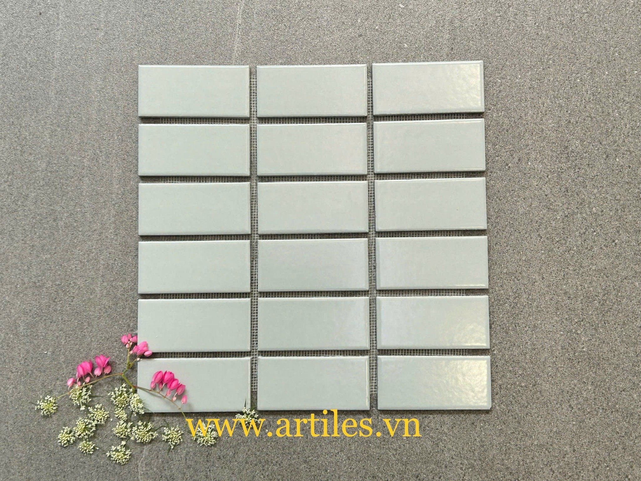 Mosaic chữ nhật màu xám xanh 45x95mm