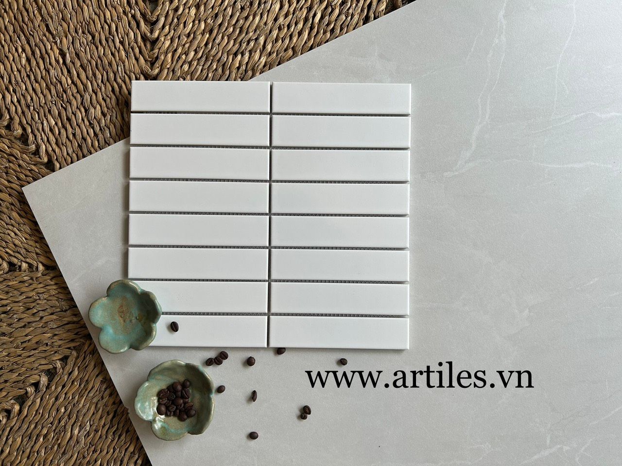 Gạch mosaic thanh que màu trắng ArtM01