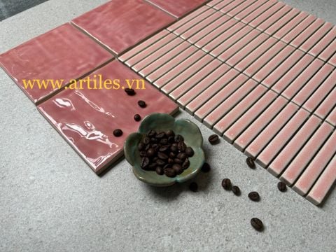  Gạch mosaic men rạn đũa màu hồng 