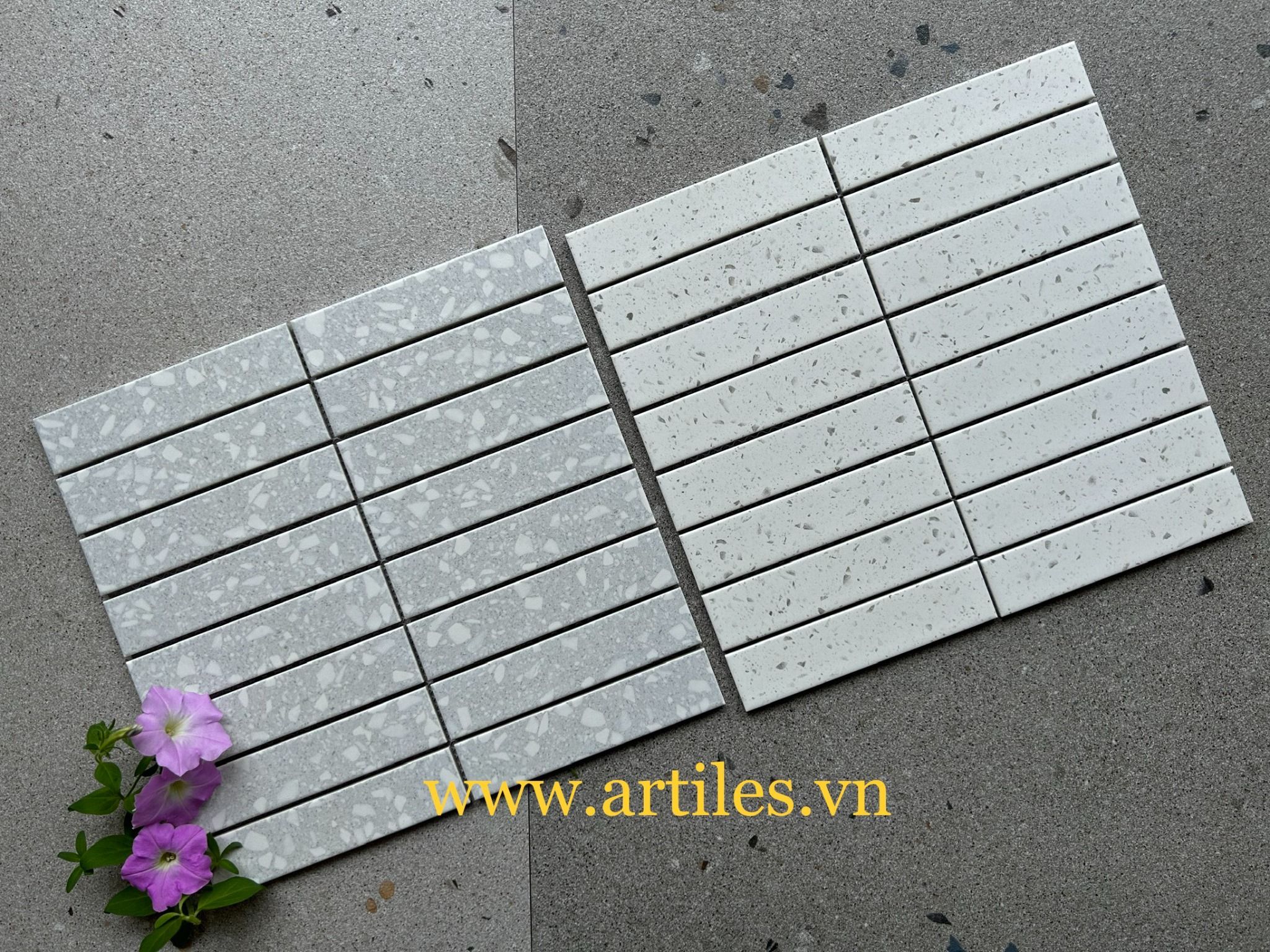 Gạch Mosaic Terrazzo Xám Trắng