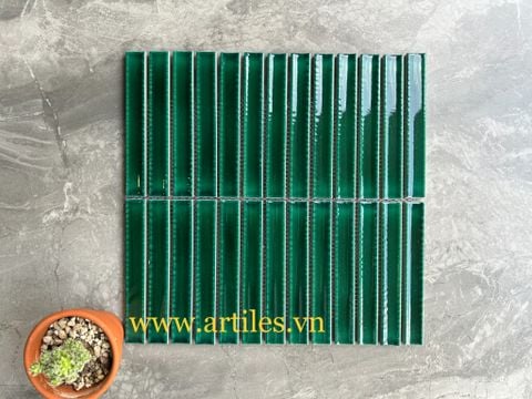  Gạch que đũa men rạn màu xanh rêu 