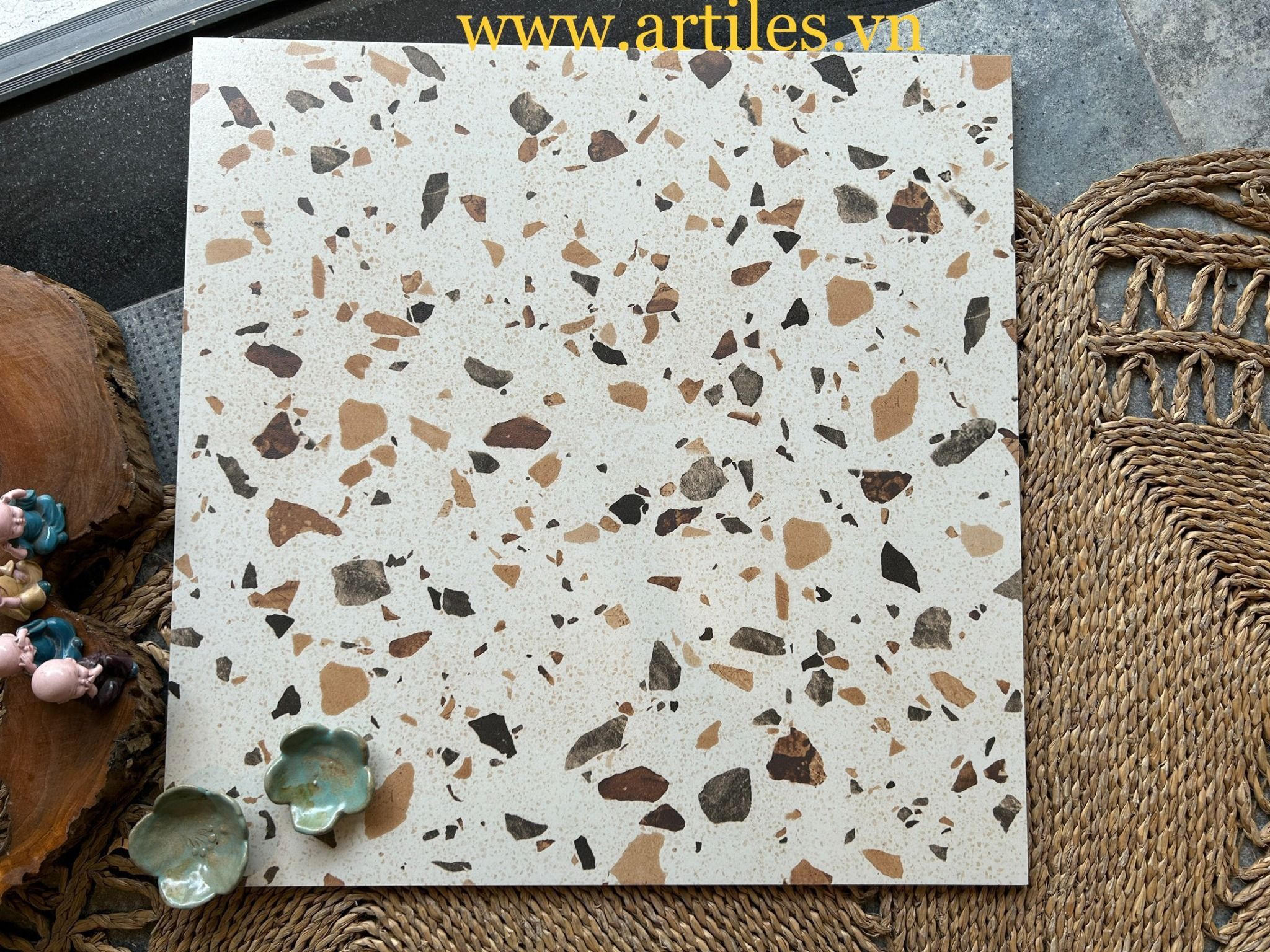Gạch giả đá mài terrazzo màu cam màu nâu  Art6060 -Ter48