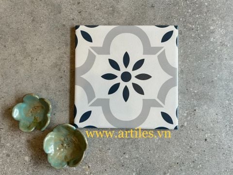  Gạch bông 8 cánh xanh đen 