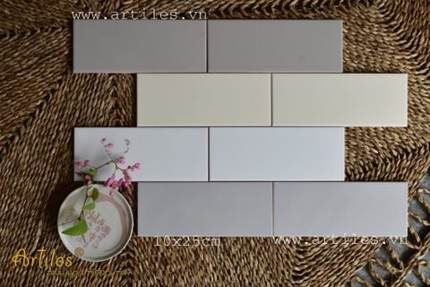  10x25cm - Gạch thẻ ốp tường màu ghi xám 