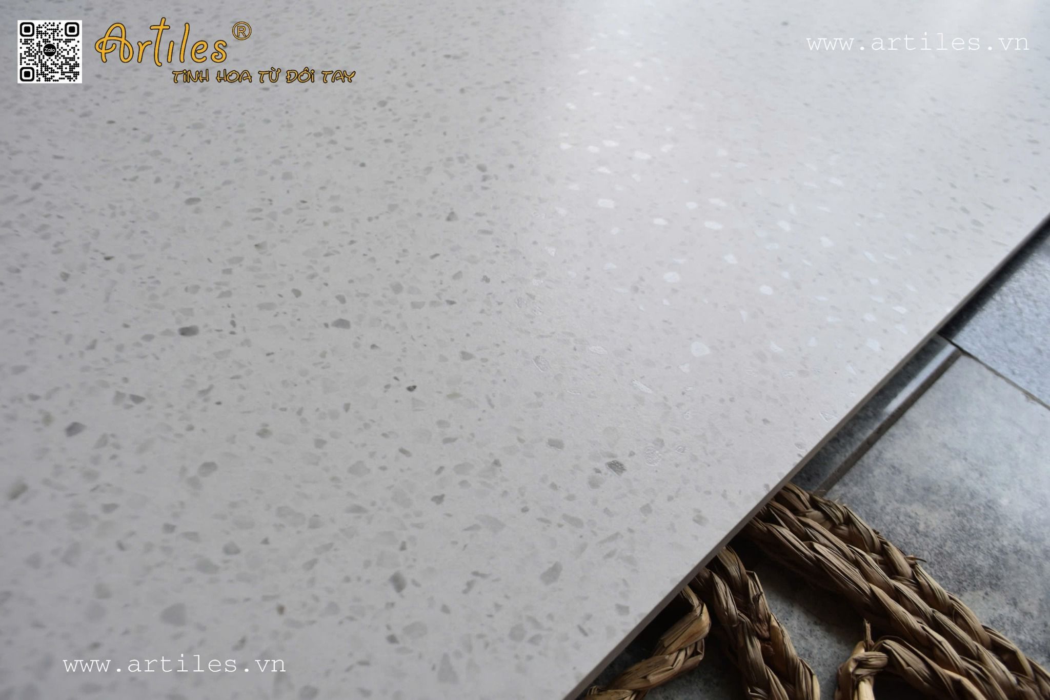 Gạch đá mài terrazzo 60x120cm Art White 1214